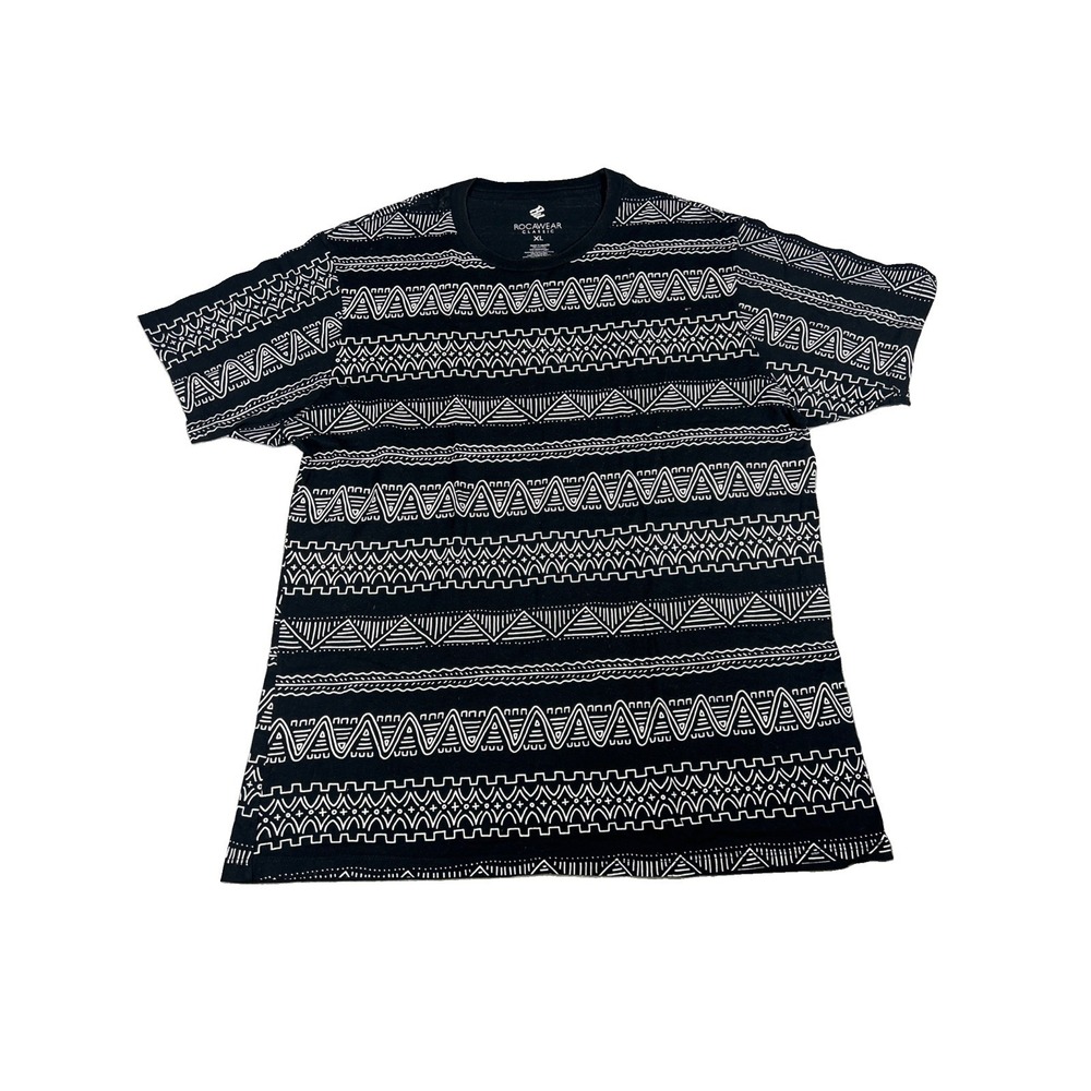 Rocawear Mens XL Black White Geometric Pattern T-Shirt Short Sleeve Crew Neck